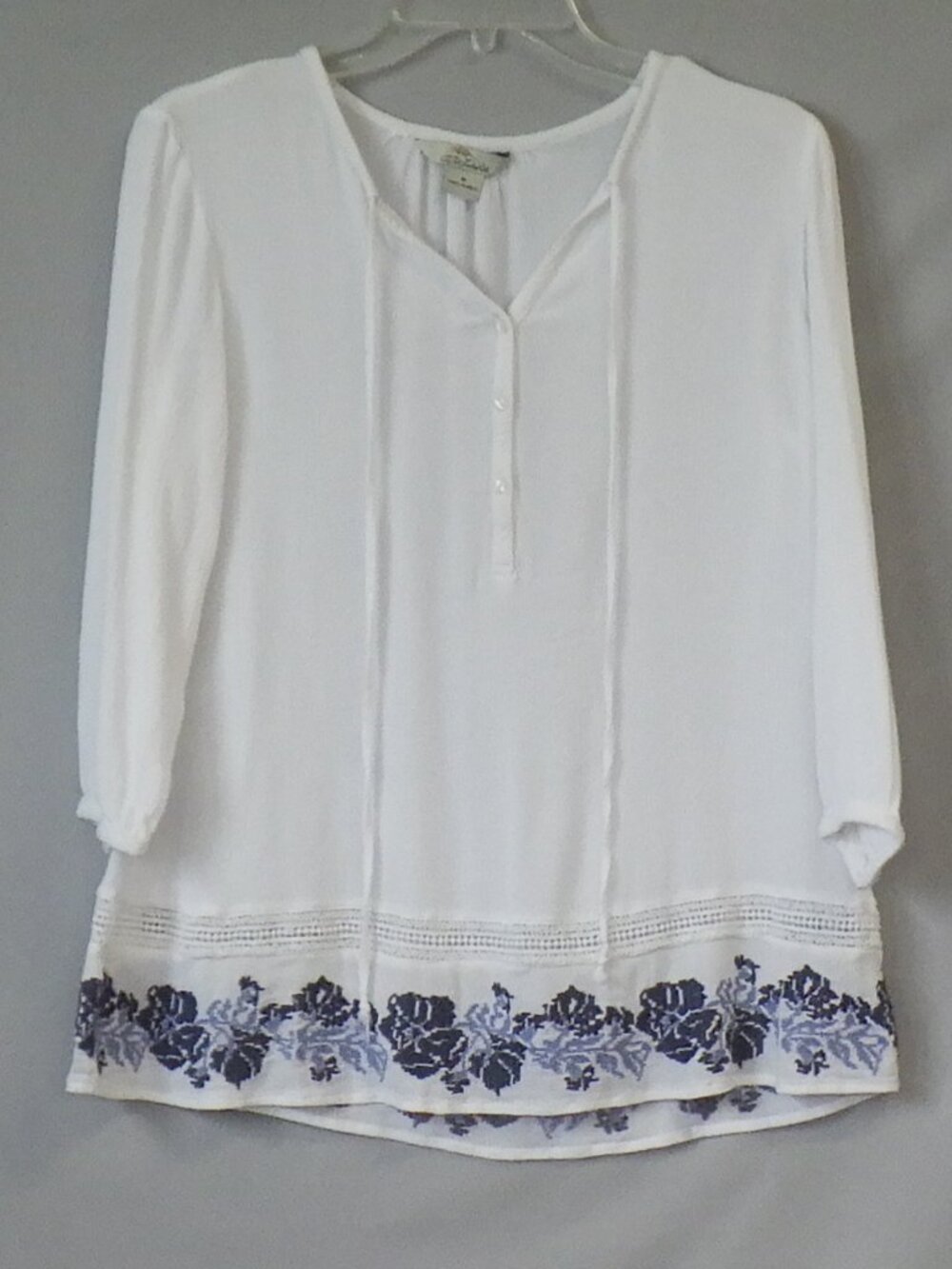 Bob Timberlake Floral Stitch Hem Top